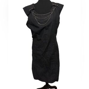 Studio I Black Sleeveless Chain-Accent Mini Dress